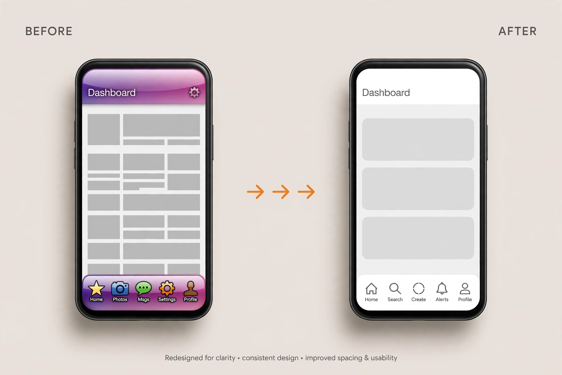 Bottom navigation, before and after