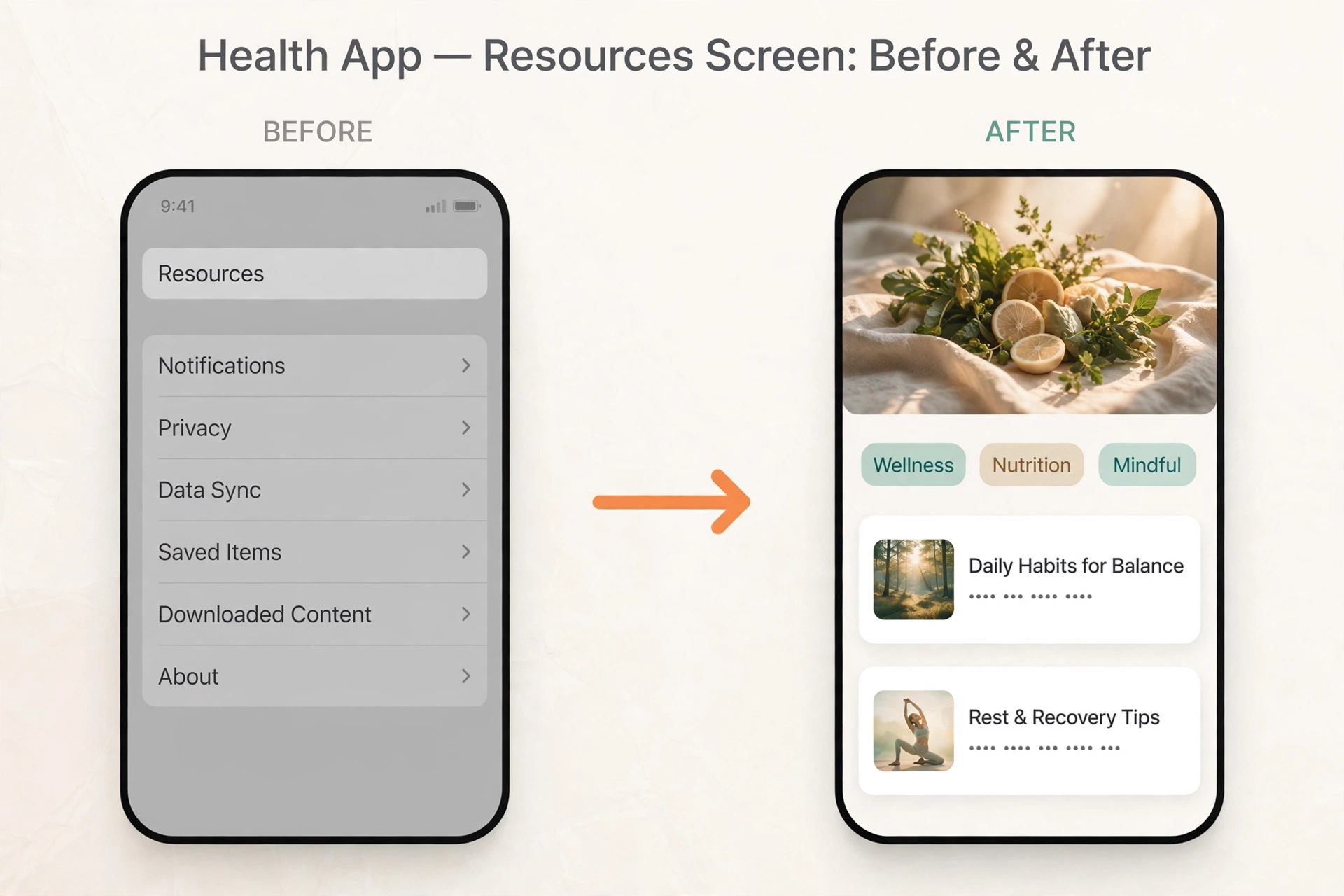 Resource screen, before and after
