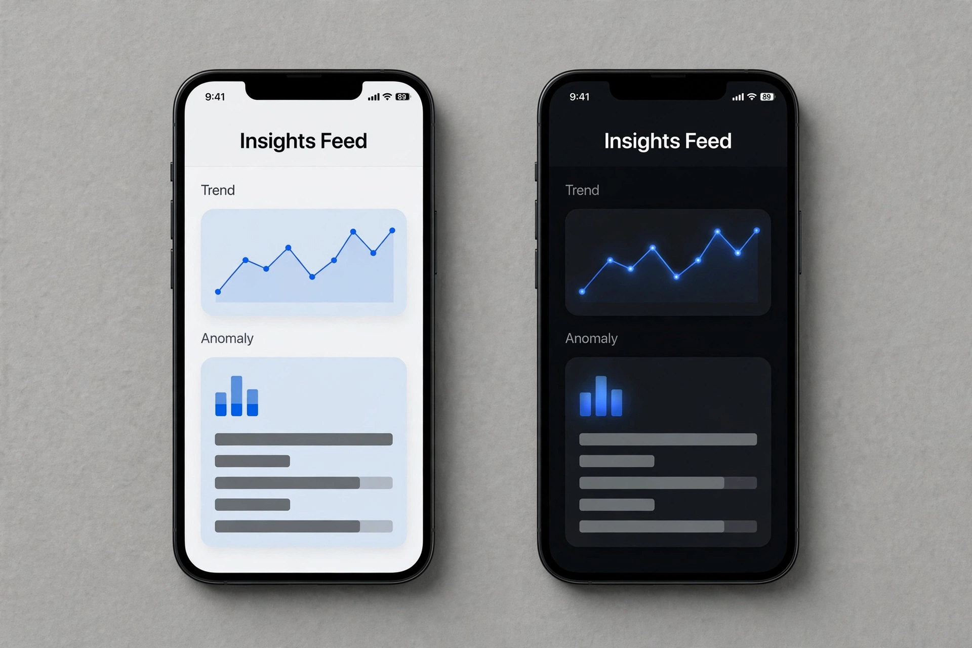 The same screen in light and dark mode