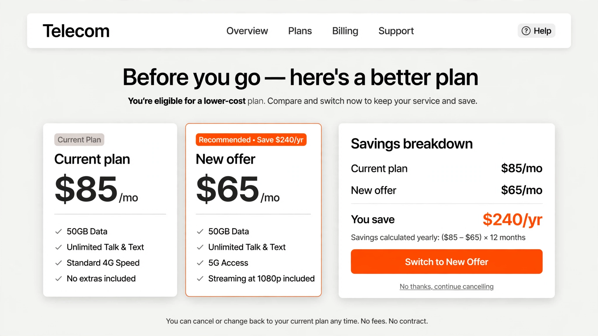 The offers step with a clear savings calculation